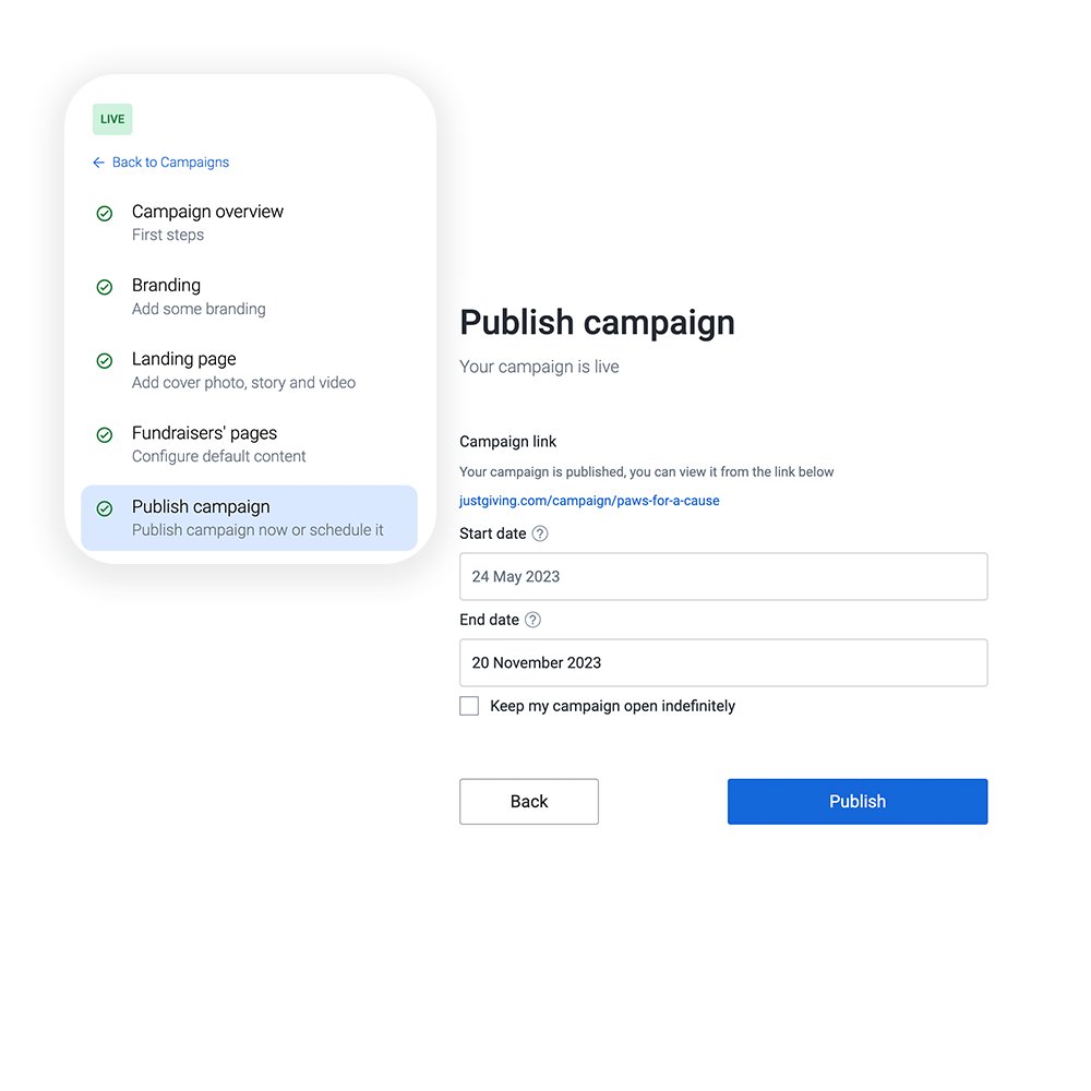 Campaign Pages Schedule Publish