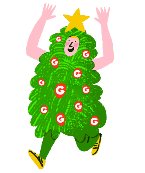 Illustration of person dressed as Christmas Tree for workplace fundraising